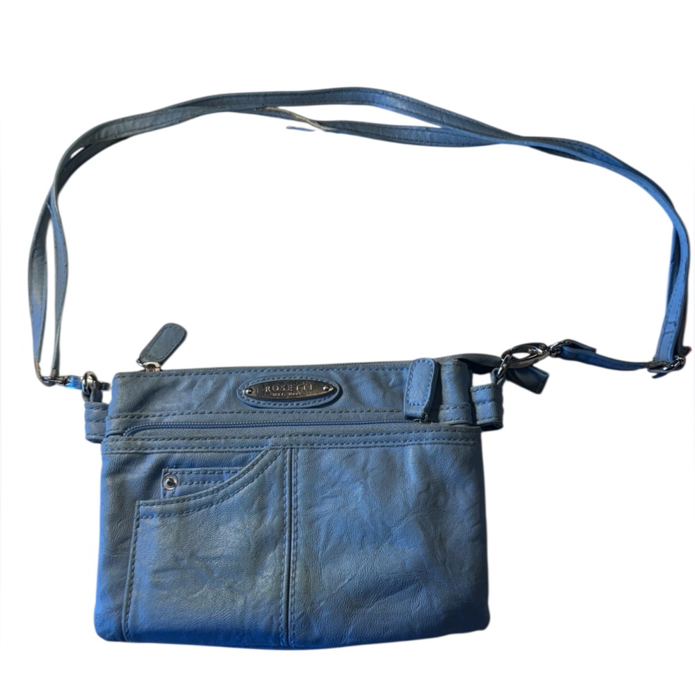 Retro Blue Vegan Leather Rossetti Crossbody Small Shoulder Bag Wallet - Picture 8 of 14